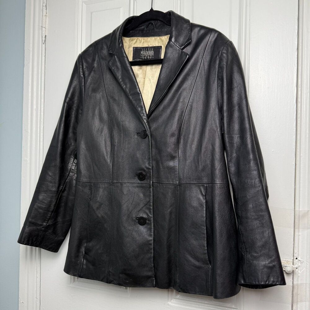 Pelle Studio Wilson Jacket Womens XL Black Leather Single Breasted Button Front
